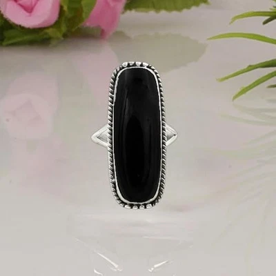 Black Onyx Gemstone Ring, Large Cushion Shape Gemstone Ring For Women - Image 1 of 3