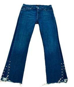 7 For All Mankind Dark Blue Stretch Jeans Cropped Boot Slim Illusion Studded W28 - Picture 1 of 21