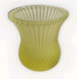 Vintage Vaseline Glass Yellow Sawtooth Diamond Point Votive Candle Holder - Picture 1 of 6