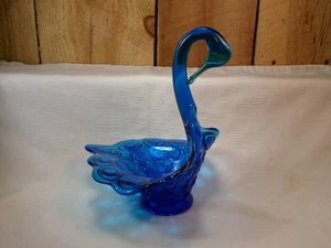 Vintage Blue Glass Swan Shaped Candy Dish - Picture 1 of 6
