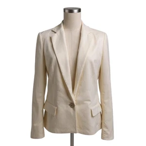 BOSS White Crushed Velvet Blazer Jacket Unstructured Bridal Casual Women's Sz 10 - Picture 1 of 7