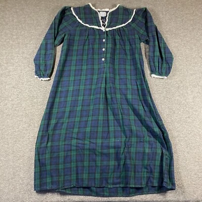 Lanz of Salzburg Flannel Nightgown Womens Small S Blue Green Plaid Country - Image 1 of 4