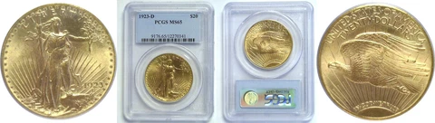 1923-D $20 Gold Coin PCGS MS-65 Cover