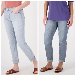 Laurie Felt Classic Denim Railroad Stripe Boyfriend Jeans Medium or Light Size 4 - Picture 1 of 6