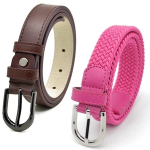 Girls Belt 2 Pieces Brown Leather and Red Braided Stretch Elastic Belt for Te... - Picture 1 of 7