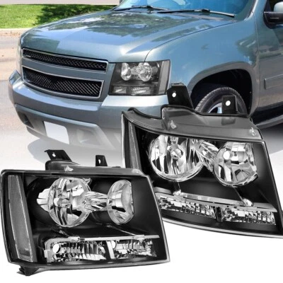 Par de faros negros aptos para Chevy Avalanche/Suburban/Tahoe 2007-2014 Foto 1 de 4