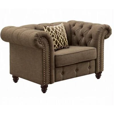 ACME Aurelia Esmoquin Sillón con Brazo Mechón con Borde de Cabeza de Clavo en Tela Marrón Foto 1 de 2