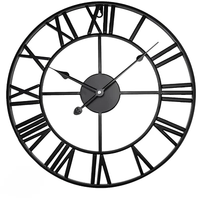 60CM Large Skeleton Metal Roman Wall Clock Big Numerals Giant Open Round Face UK - Image 1 of 4