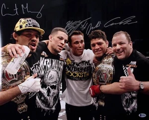 Nick & Nate Diaz Gilbert Melendez Jake Shields +1 Signed 16x20 Photo BAS COA UFC - Picture 1 of 24