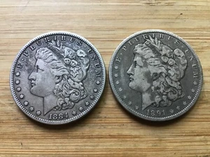 US Morgan Silver Dollars 2 coins VG Details Pre 1904 Lot D - Picture 1 of 2