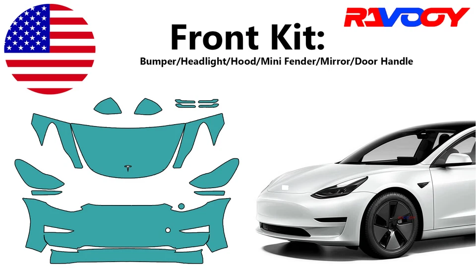 For Tesla Model 3 2017-2023 Front Paint Protection Film PreCut Kit PPF - Image 1 of 4
