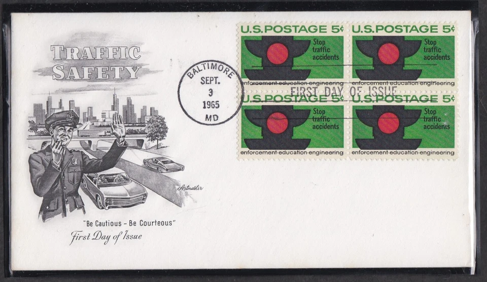 USA 1965 FIRST DAY COVER TRAFFIC SAFTY IN BLOCK OF 4 + CACHET - Image 1 of 1