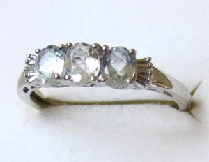Espirito Santo Aquamarine Three-Stone Ring / size 7 / 925 Sterling Silver - Picture 1 of 4