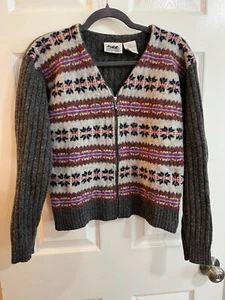 Cárdigan Suéter Northern Reflections 100% Lana Shetland Fair Isle M/M Gris Cremallera - Imagen 1 de 12