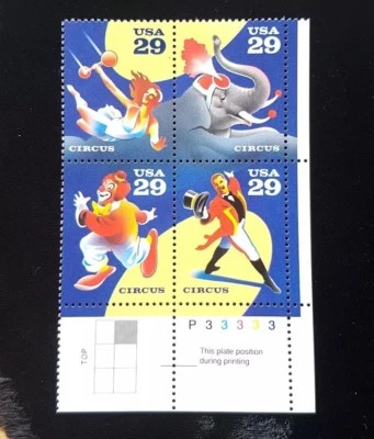 1993 Plate Block 2753a MNH US Stamps! Circus Clown Elephant Trapeze! BV $6.50 - Image 1 of 2
