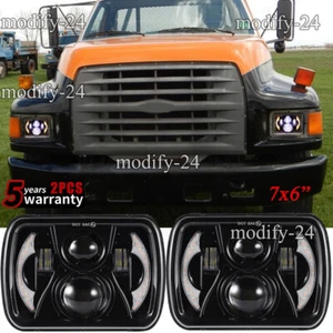 7X6 5x7" LED Headlights Hi/Lo DRL Fit Ford F600 F700 F800 Ft800 Dump Truck C12 - Picture 1 of 11