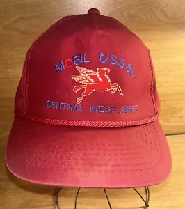 Mobil U.S.S. & L Central West Motor Oil Gas Snapback Rope Trucker Hat Pegasus - Picture 1 of 11