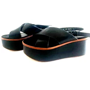 ROBERT CLERGERIE Platform Sandals Black Leather 8.5/39.5 FABULOUS! - Picture 1 of 6