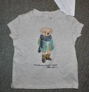 Ralph Lauren Baby Mädchen graues T-Shirt Oberteil (Polo Bear) - Größe 6 Monate - neu mit Etikett - Bild 1 von 3