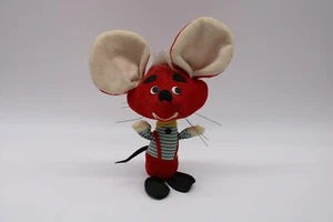 Vintage 1960's Red Mouse w Blue Stripe Shirt & Overalls Sawdust Filled Plush - Picture 1 of 8