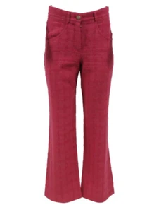 Chanel Women Wide Leg Pants Size 38 US6 Rose Pink 100% Wool Tweed Knit Trousers - Picture 1 of 16