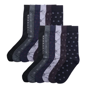 12 Pairs Men's Dress Socks Classic Soft Solid Pattern Rib Mid Calf Crew Socks - Picture 1 of 11