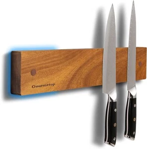 Magnetic Knife Holder Wall 12" Strip No Drilling Acacia Wood Refrigerator Strong - Picture 1 of 7