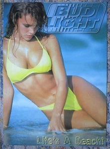 Sexy Girl Beer Poster ~ 1996 BUD LIGHT Life's A Beach, Yellow Bikini Swimsuit - Picture 1 of 2