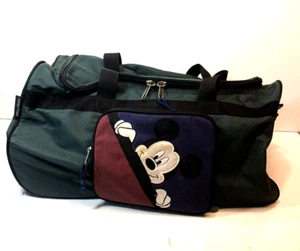 Walt Disney Vintage Green Duffle Roller Bag Carry On Mickey Mouse 90's - Picture 1 of 8