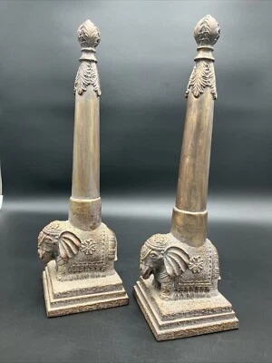 2 Ceremonial Indian Elephants Long Handle Resin Door Stops - Image 1 of 4