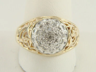 Anillo de filigrana de diamantes naturales de 0,33 quilates de oro amarillo de 10 quilates para hombre talla 12,5 Foto 1 de 4