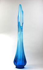 LE Smith Glass Vase Simplicity Swung Peacock Blue Ribbed and Fingered Vase