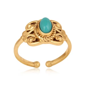 Handmade Design In Gold Plated Adjustable Ring With Turquoise Minimalist Jewelry - Picture 1 of 8