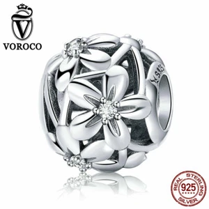Voroco 925 Sterling Silver Bead Daisy Pendant Charm For Women Bracelet Necklace - Picture 1 of 12