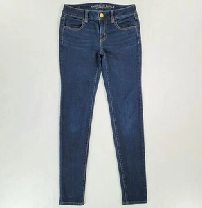 Pantalones de mezclilla para mujer American Eagle AE elásticos tiro bajo jegging azul lavado oscuro talla 0 - Imagen 1 de 11