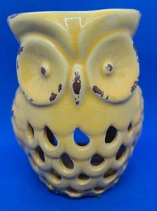 Ceramic owl Candle Holder Distressed look Yellow - Picture 1 of 2