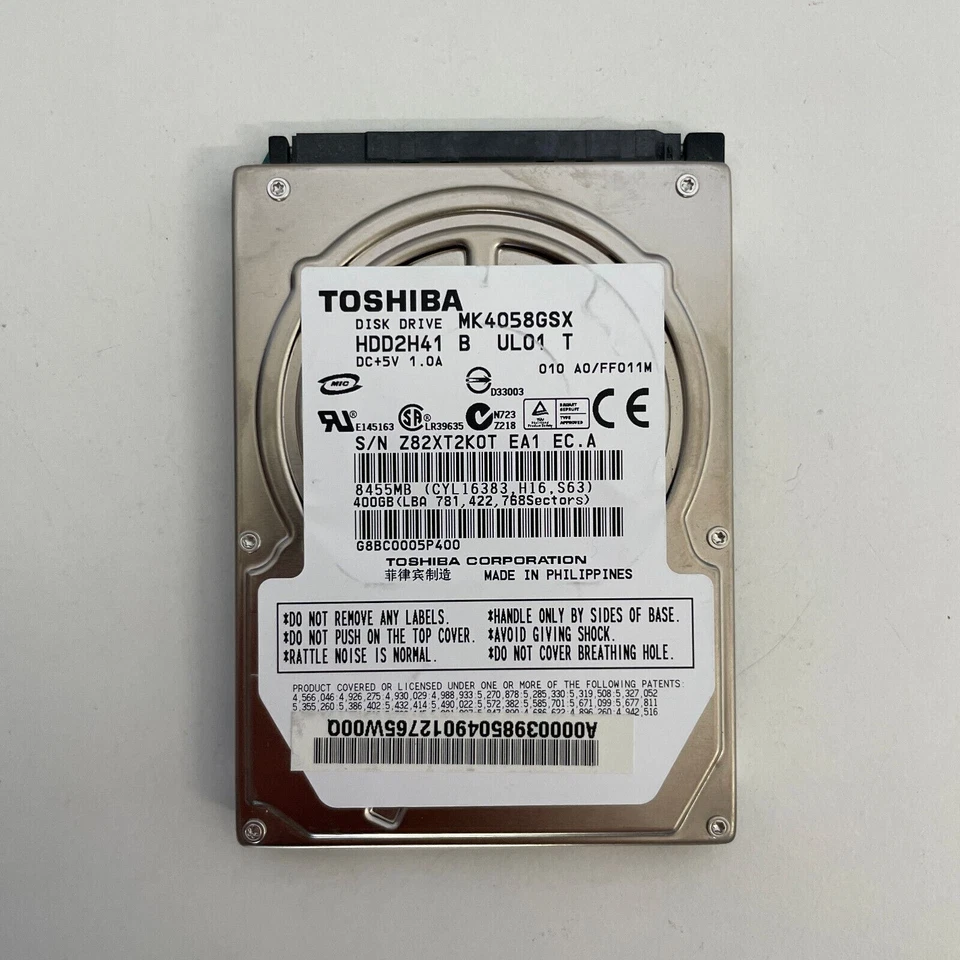 Toshiba 400GB 2.5" SATA Internal Hard Drive 3.0Gb/s 5400 RPM 8MB HDD MK4058GSX - Image 1 of 4
