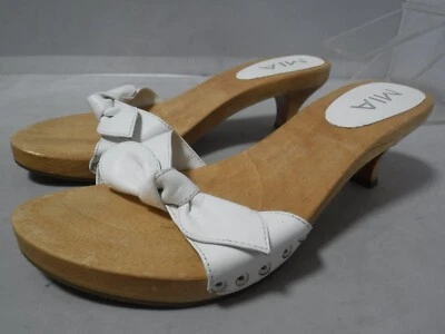 GA15 De Colección Años 80 90 Para Mujer MIA Cuero Blanco Arco Madera Plataforma Tacón Mulas Sandalia 9 Foto 1 de 4