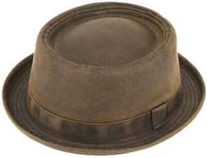 Fiebig ® Coton Lavé Chapeau Été Pork Pie Trilby Vintage Brun Neuf Tendance - Bild 1 von 1