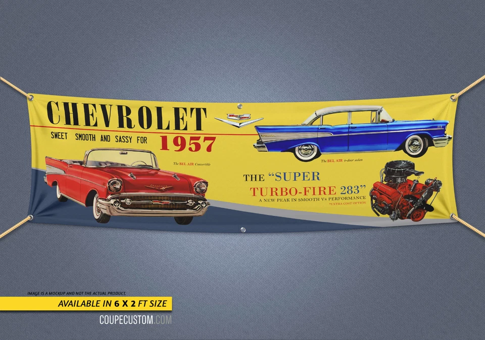 1957 Chevrolet Dealer Garage Banner Sedan Chevy Passenger Car Coupe SBC — 第 1/3 张图片