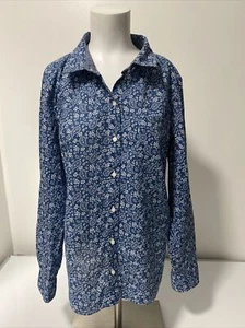 NWOT Tommy Hilfiger Women's Blue Floral Button Front Roll-Tab Sleeve Shirt Sz L - Picture 1 of 12