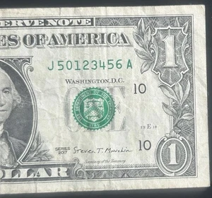 (NEAR PERFECT LADDER!) $1 Rare 7 Digit Ladder Fancy Serial Number J50123456A - Picture 1 of 4