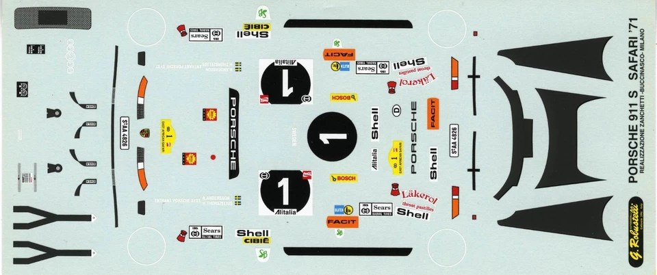Porsche 911 S N°1  RALLYE EAST AFRICAN SAFARI 1971 ROBUSTELLI DECALS 1/43 - Immagine 1 di 1