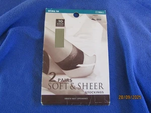 2 pairs St. Michael Small  Size 10 Denier Soft & Sheer Stockings in Natural Tan - Picture 1 of 2