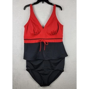 Two Piece 22W DD Cup Tankini Swimsuit Bathing Swimming Swimwear Suit Red Black - Foto 1 di 9