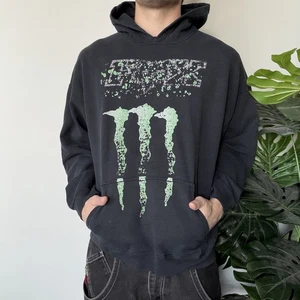 2000s Y2K Fox Monster Energy Hoodie PullOver Grunge XL Black Distressed - Bild 1 von 7