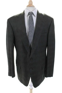 Hickey Freeman Mens Plaid Two Button Blazer Black Wool Size 45 Extra Long - Picture 1 of 9