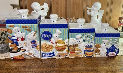 Pillsbury Doughboy Danbury Mint Flour  Canister Set- 4 Pieces W the Lids Vintage - Image 1 of 4
