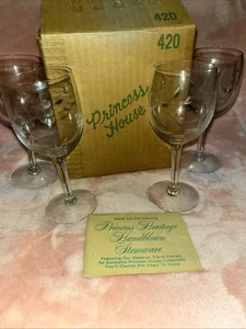 Princess House Heritage Crystal Wine Clarets Etched Set of 4 #420 - Picture 1 of 8