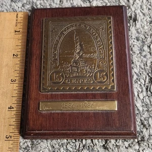 Avon Statue Of Liberty Brass Stamp Wood Plaque 1886 - 1986  - Picture 1 of 5